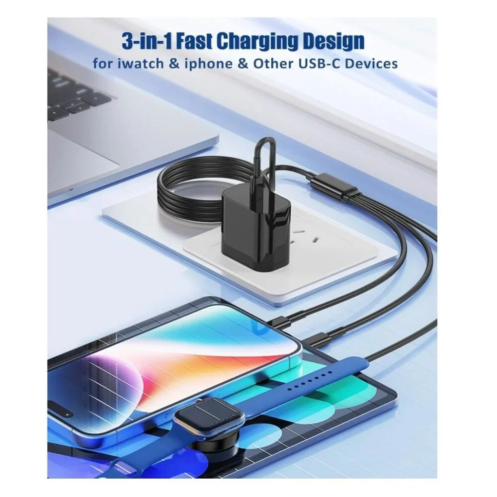 Premium Charger Cable Apple Watch Charger, 3 in 1 Multi Black Chargers Cable